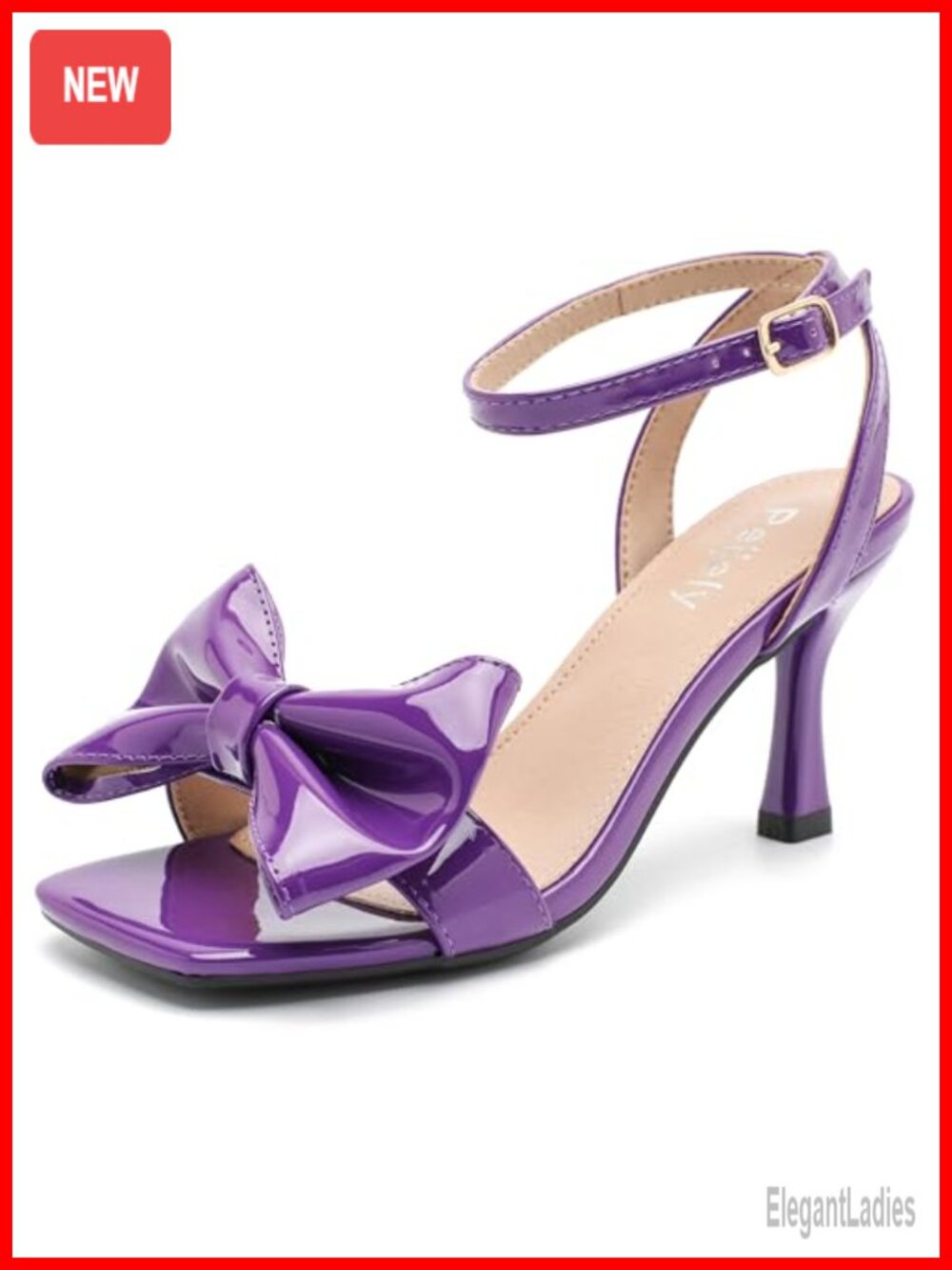 Kitten Heel Sandals With Bow Square Open Toe Ankle Strap Formal